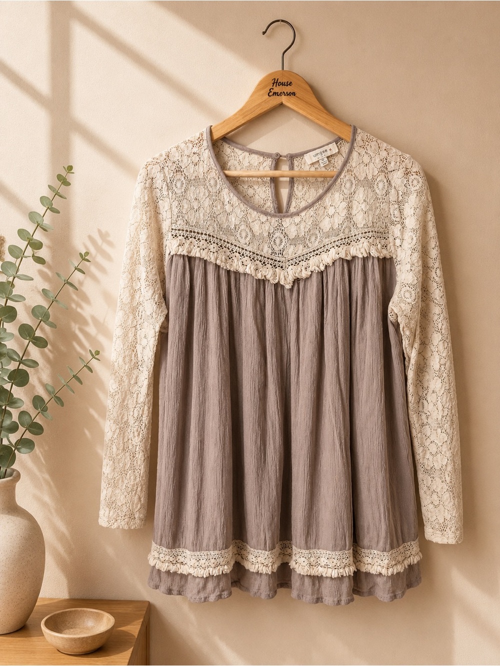 Umgee Boho Lace Yoke Tunic Top Size 1X